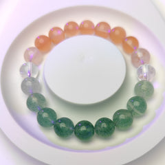 Orange Hair Rabbit Rutilated Quartz + Green Strawberry Quartz Bracelet