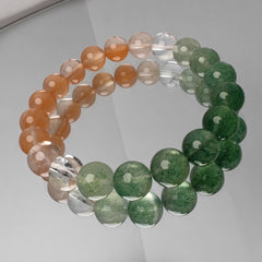 Green Strawberry Quartz and Orange Rabbit Hair Rutilated Quartz Bacelet
