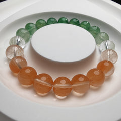 Green Strawberry Quartz and Orange Rabbit Hair Rutilated Quartz Bacelet