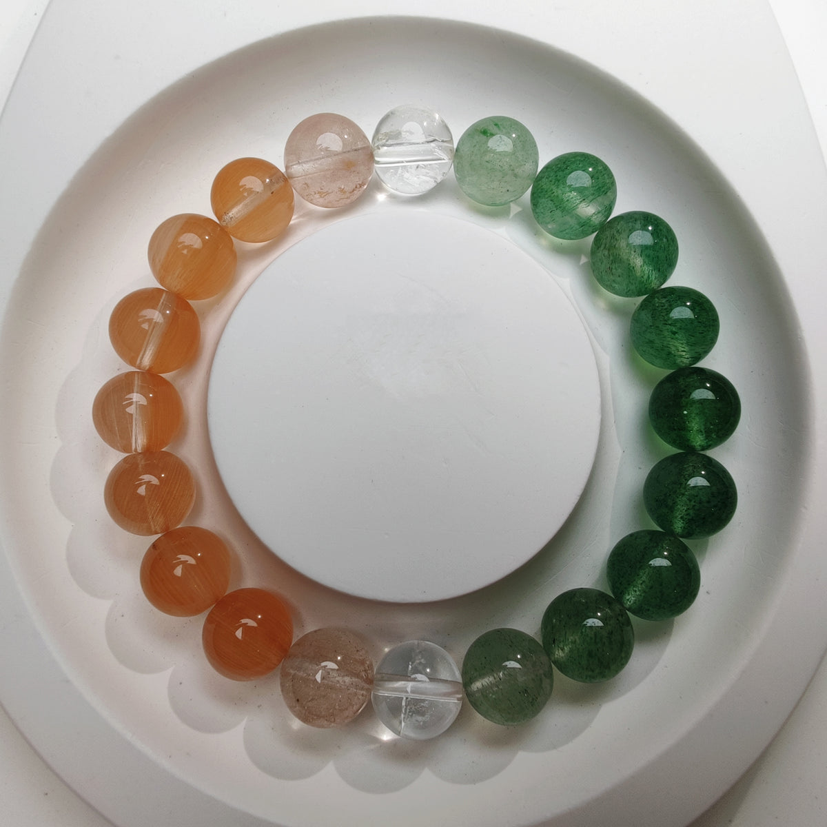 Green Strawberry Quartz and Orange Rabbit Hair Rutilated Quartz Bacelet