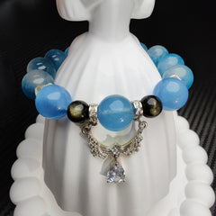 Aquamarine +Floral Blue Agate Bracelet