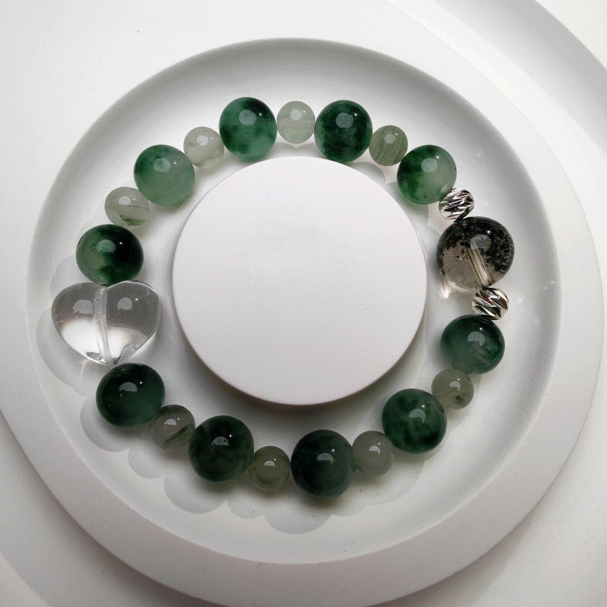 Moss Agate + Green Phantom + Clear Quartz Bracelet