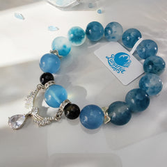 Aquamarine +Floral Blue Agate Bracelet