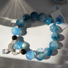 Aquamarine +Floral Blue Agate Bracelet