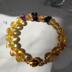 Citrine Bracelet with Amethyst Decor in Magnetic Buckle