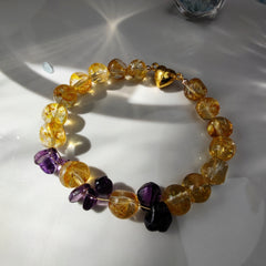 Citrine Bracelet with Amethyst Decor in Magnetic Buckle