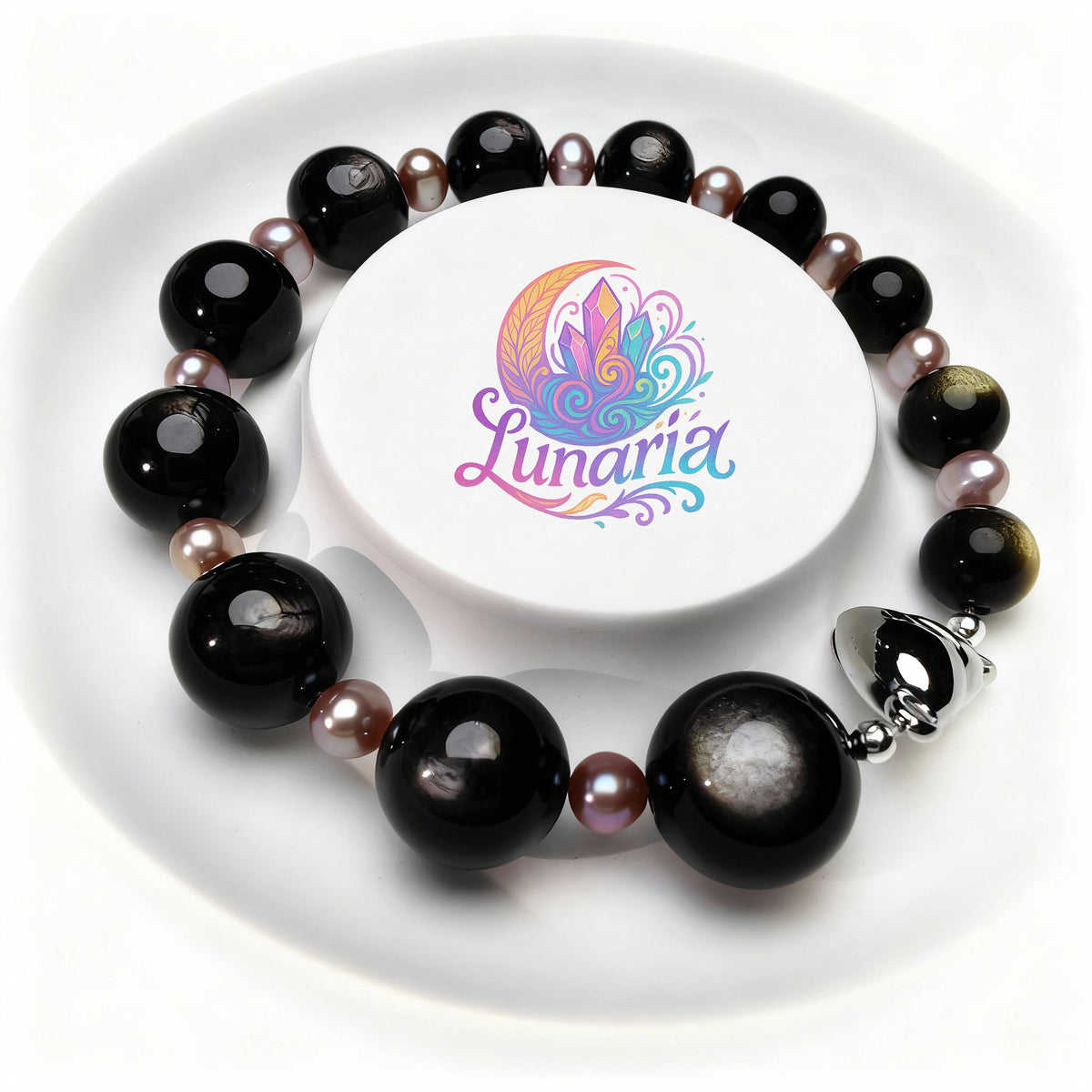 Obsidian + Hypersthene + Natural Pearl Bracelet
