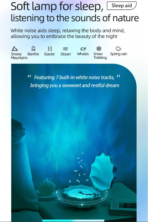 Seashell Bluetooth Speaker & Night Light: 3-in-1 Relaxation Companion with 7 Colors + White Noise